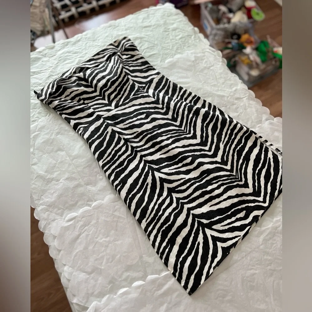EUC VTG 90s L zebra stripe strapless dresss cotton/lycra side slits - Picture 8 of 16